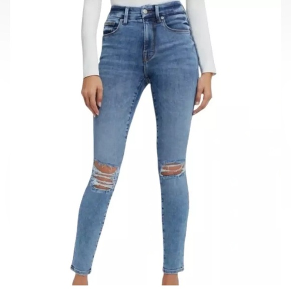 Good American Good Legs Stretch Distressed Skinny Jeans Indigo 439 Size 0 25 - Picture 1 of 16